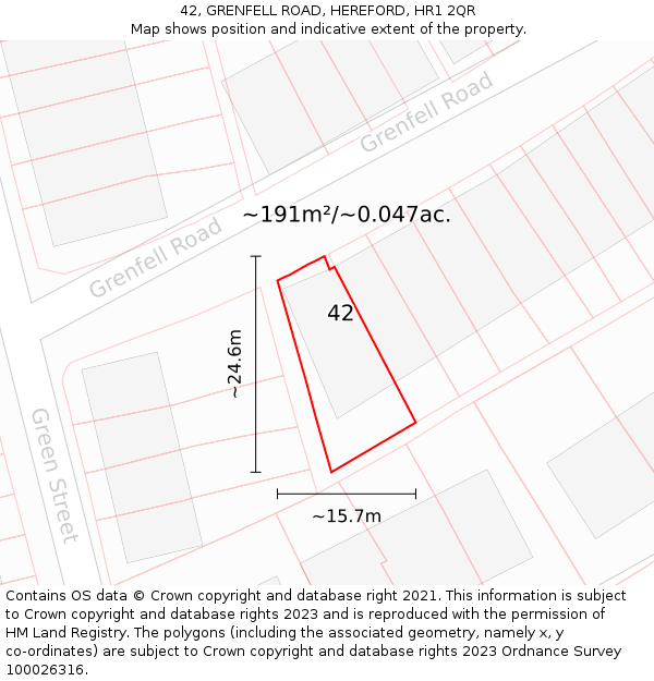 42, GRENFELL ROAD, HEREFORD, HR1 2QR: Plot and title map