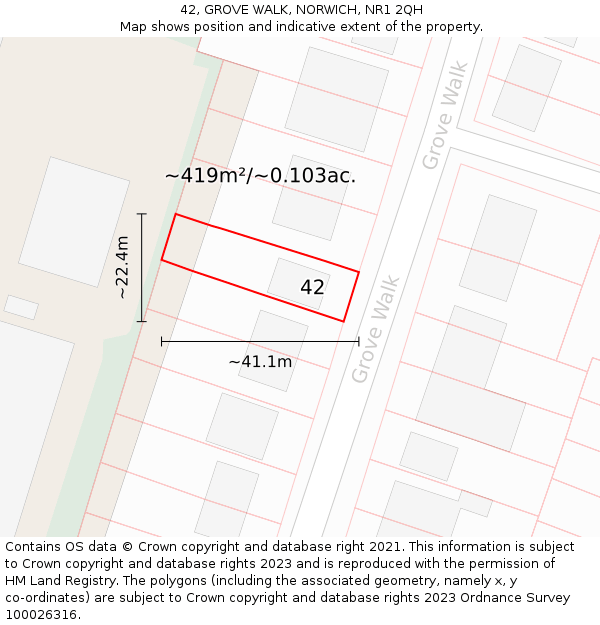 42, GROVE WALK, NORWICH, NR1 2QH: Plot and title map