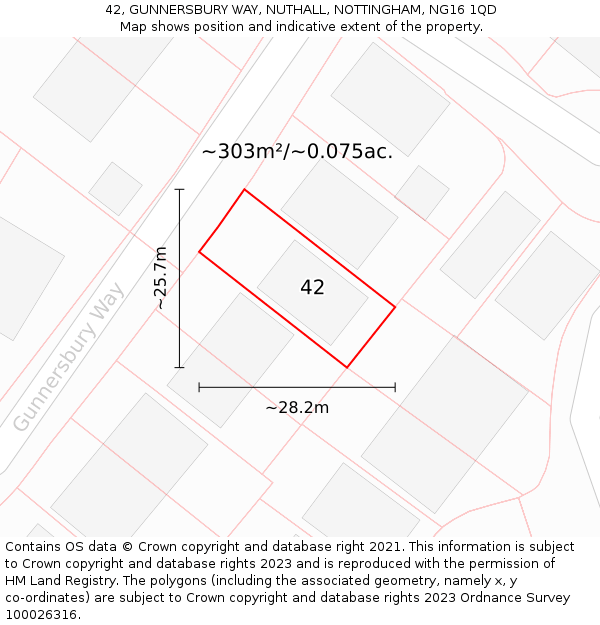 42, GUNNERSBURY WAY, NUTHALL, NOTTINGHAM, NG16 1QD: Plot and title map