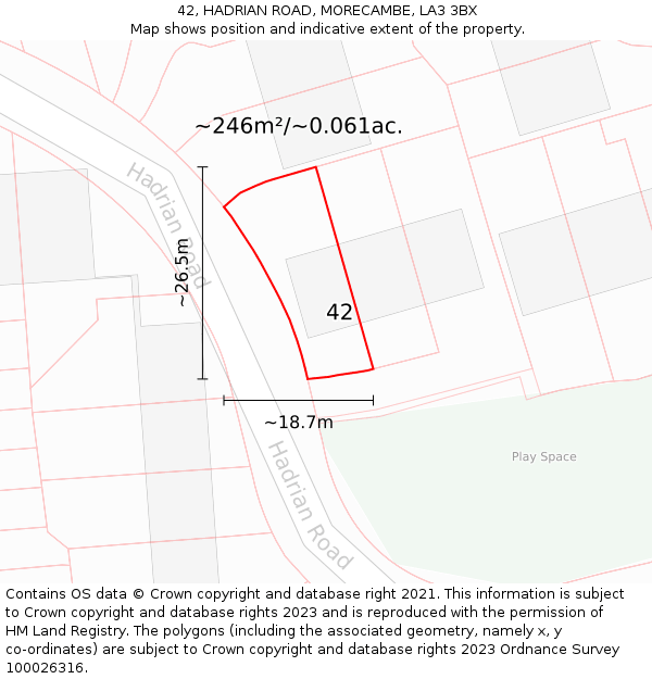 42, HADRIAN ROAD, MORECAMBE, LA3 3BX: Plot and title map