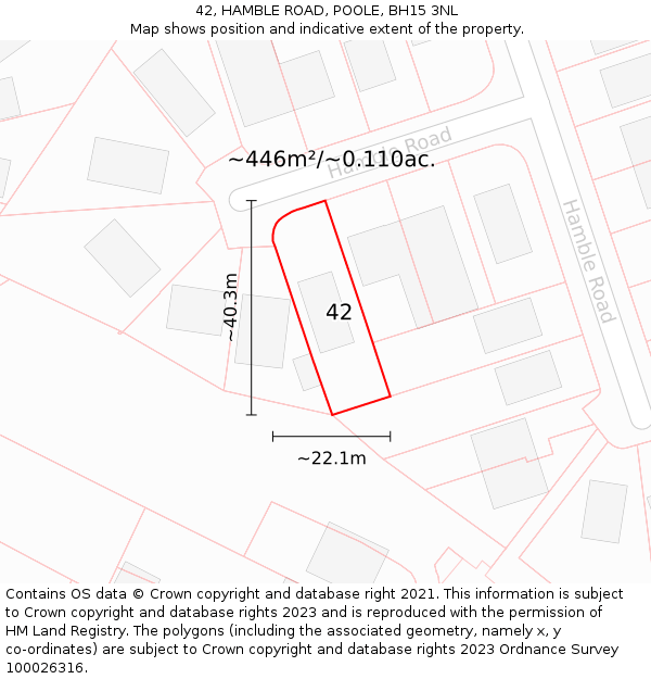 42, HAMBLE ROAD, POOLE, BH15 3NL: Plot and title map