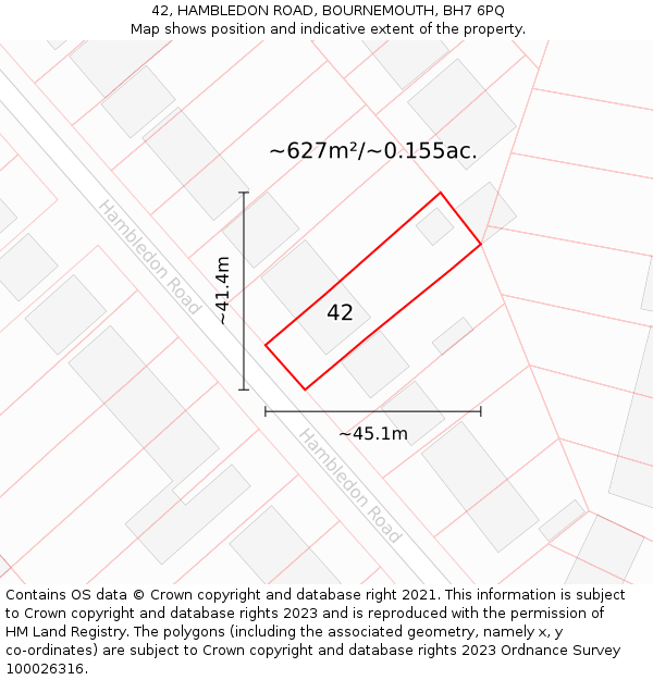 42, HAMBLEDON ROAD, BOURNEMOUTH, BH7 6PQ: Plot and title map