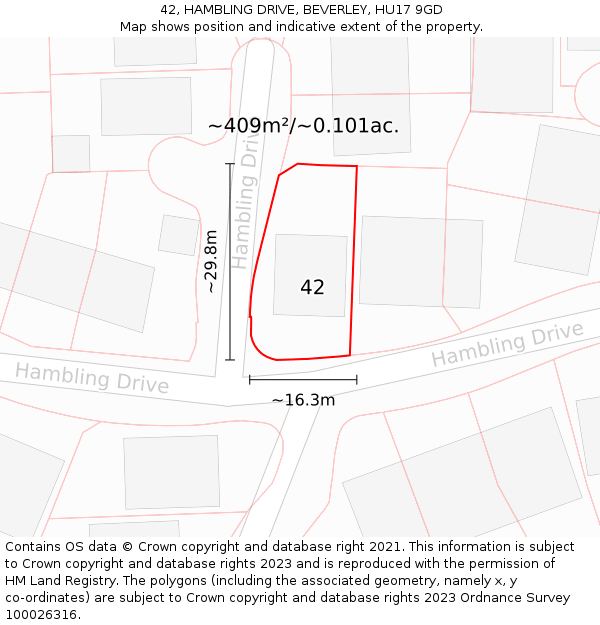 42, HAMBLING DRIVE, BEVERLEY, HU17 9GD: Plot and title map