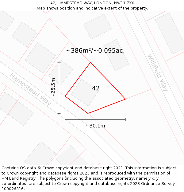 42, HAMPSTEAD WAY, LONDON, NW11 7XX: Plot and title map