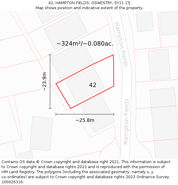 42, HAMPTON FIELDS, OSWESTRY, SY11 1TJ: Plot and title map