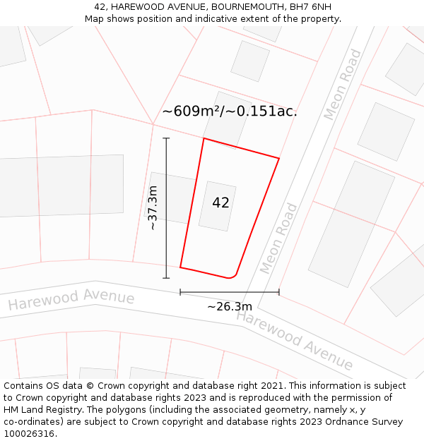 42, HAREWOOD AVENUE, BOURNEMOUTH, BH7 6NH: Plot and title map