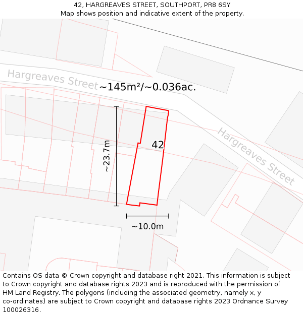 42, HARGREAVES STREET, SOUTHPORT, PR8 6SY: Plot and title map