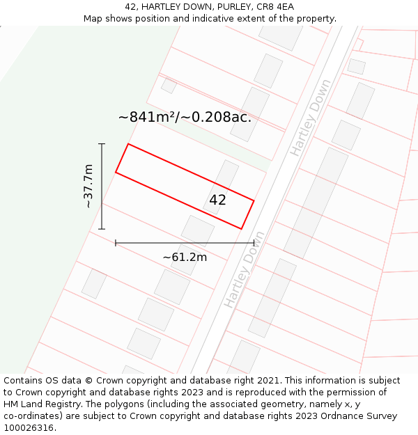 42, HARTLEY DOWN, PURLEY, CR8 4EA: Plot and title map