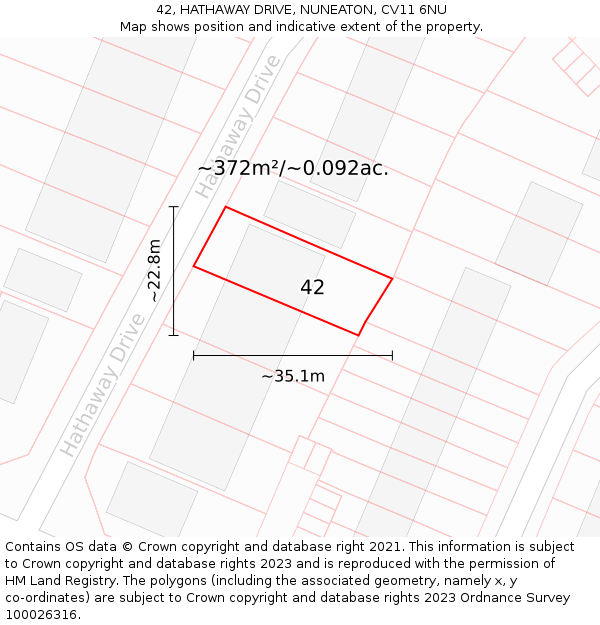 42, HATHAWAY DRIVE, NUNEATON, CV11 6NU: Plot and title map