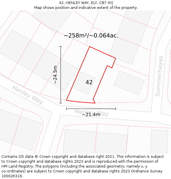 42, HENLEY WAY, ELY, CB7 4YJ: Plot and title map