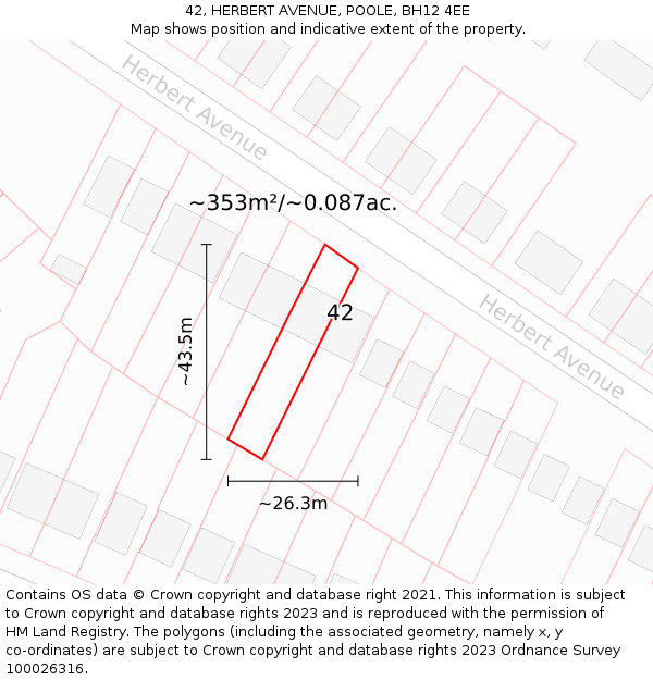 42, HERBERT AVENUE, POOLE, BH12 4EE: Plot and title map