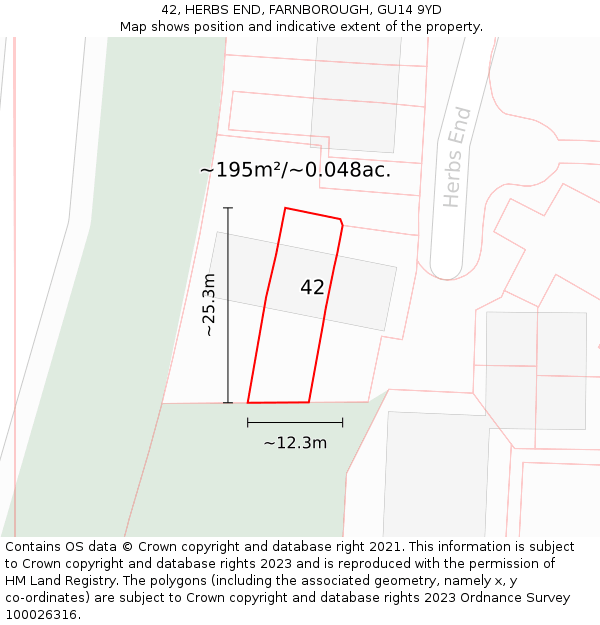 42, HERBS END, FARNBOROUGH, GU14 9YD: Plot and title map