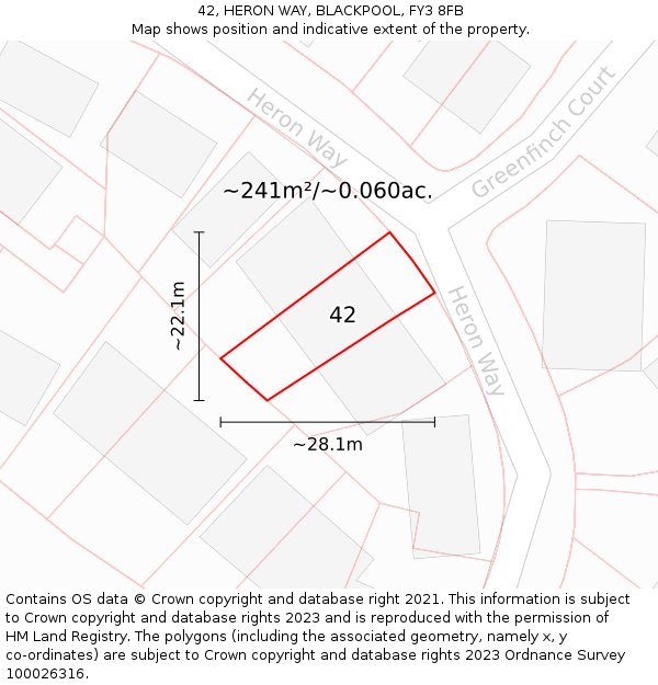 42, HERON WAY, BLACKPOOL, FY3 8FB: Plot and title map