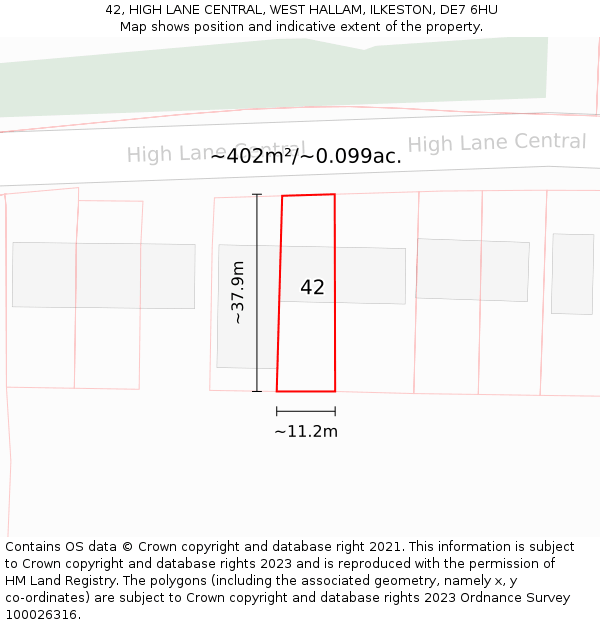 42, HIGH LANE CENTRAL, WEST HALLAM, ILKESTON, DE7 6HU: Plot and title map