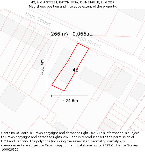 42, HIGH STREET, EATON BRAY, DUNSTABLE, LU6 2DP: Plot and title map