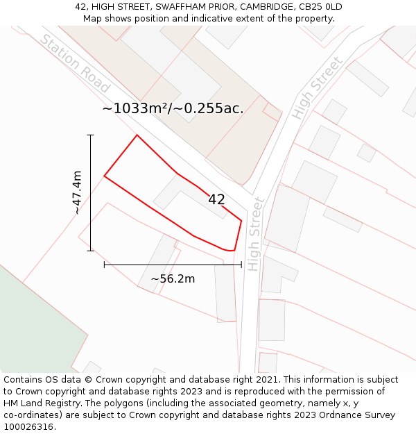 42, HIGH STREET, SWAFFHAM PRIOR, CAMBRIDGE, CB25 0LD: Plot and title map