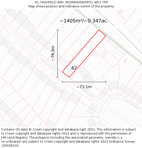 42, HIGHFIELD WAY, RICKMANSWORTH, WD3 7PR: Plot and title map