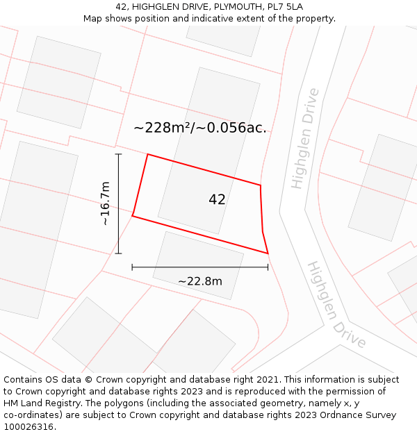 42, HIGHGLEN DRIVE, PLYMOUTH, PL7 5LA: Plot and title map