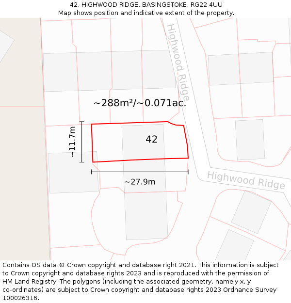 42, HIGHWOOD RIDGE, BASINGSTOKE, RG22 4UU: Plot and title map