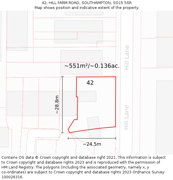 42, HILL FARM ROAD, SOUTHAMPTON, SO15 5SR: Plot and title map