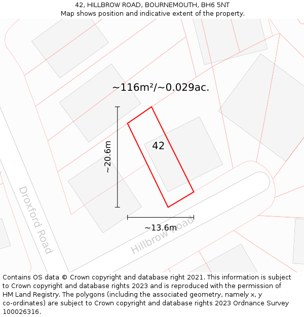 42, HILLBROW ROAD, BOURNEMOUTH, BH6 5NT: Plot and title map