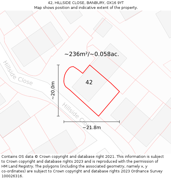 42, HILLSIDE CLOSE, BANBURY, OX16 9YT: Plot and title map