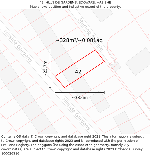 42, HILLSIDE GARDENS, EDGWARE, HA8 8HE: Plot and title map