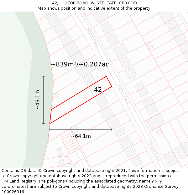 42, HILLTOP ROAD, WHYTELEAFE, CR3 0DD: Plot and title map