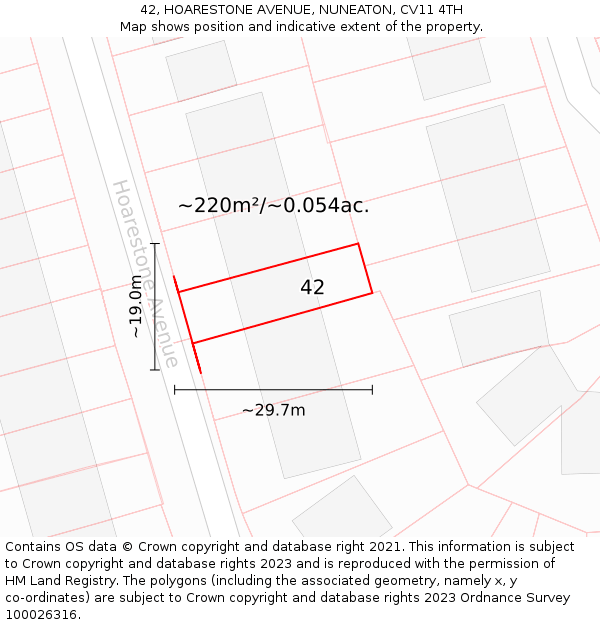 42, HOARESTONE AVENUE, NUNEATON, CV11 4TH: Plot and title map