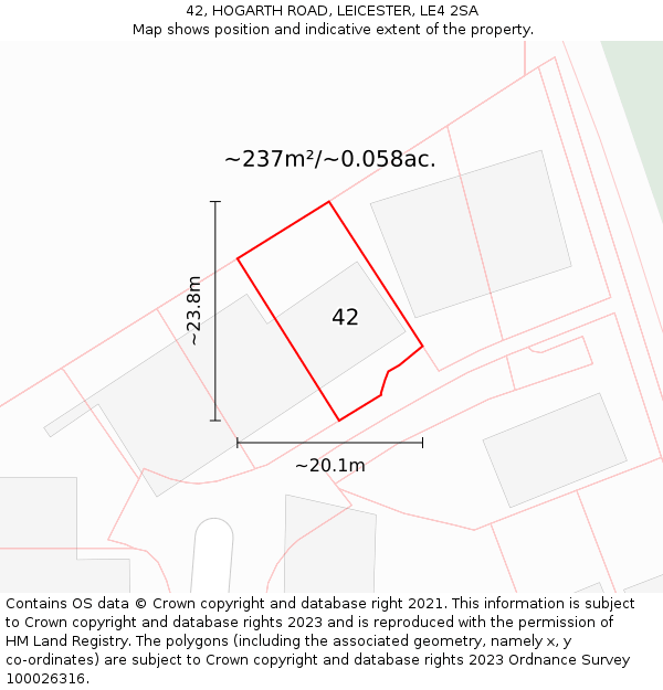 42, HOGARTH ROAD, LEICESTER, LE4 2SA: Plot and title map