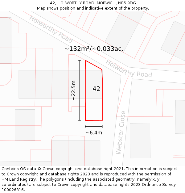 42, HOLWORTHY ROAD, NORWICH, NR5 9DG: Plot and title map
