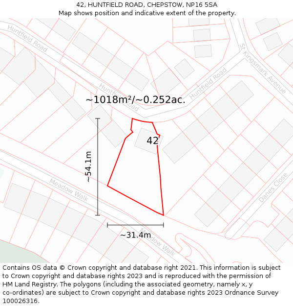 42, HUNTFIELD ROAD, CHEPSTOW, NP16 5SA: Plot and title map