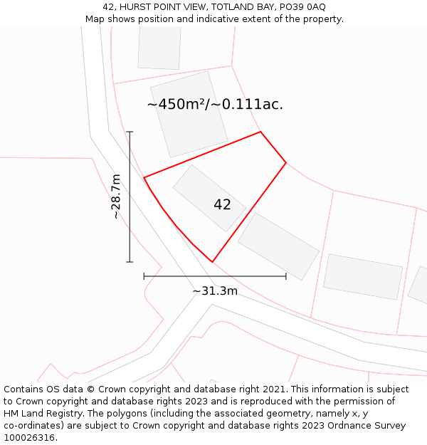 42, HURST POINT VIEW, TOTLAND BAY, PO39 0AQ: Plot and title map