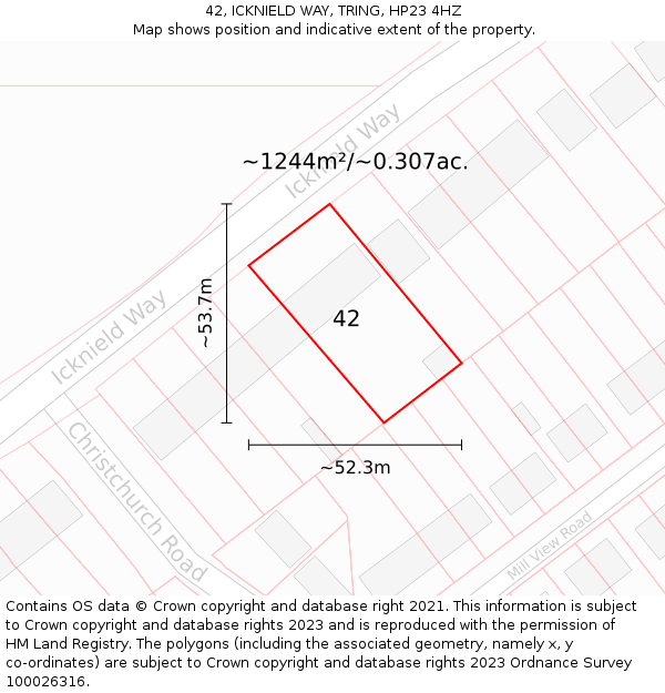 42, ICKNIELD WAY, TRING, HP23 4HZ: Plot and title map