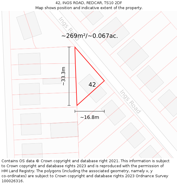 42, INGS ROAD, REDCAR, TS10 2DF: Plot and title map