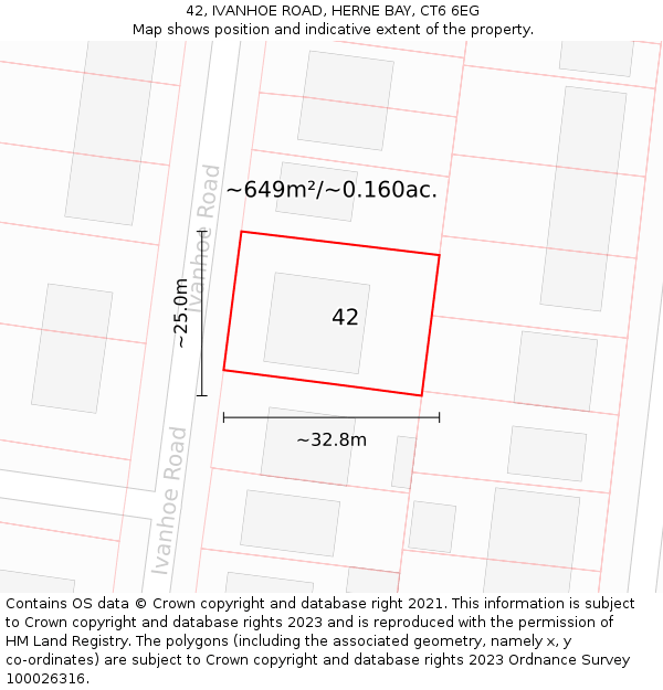 42, IVANHOE ROAD, HERNE BAY, CT6 6EG: Plot and title map