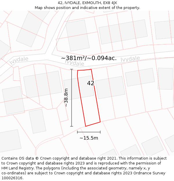 42, IVYDALE, EXMOUTH, EX8 4JX: Plot and title map