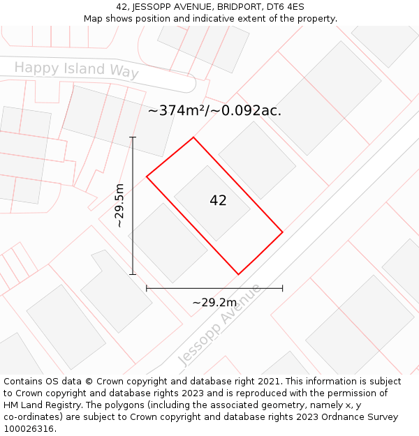 42, JESSOPP AVENUE, BRIDPORT, DT6 4ES: Plot and title map