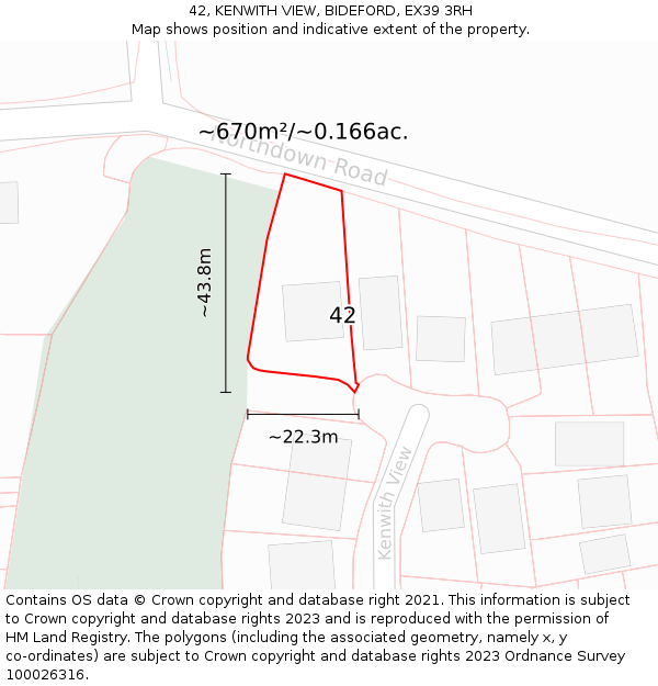 42, KENWITH VIEW, BIDEFORD, EX39 3RH: Plot and title map