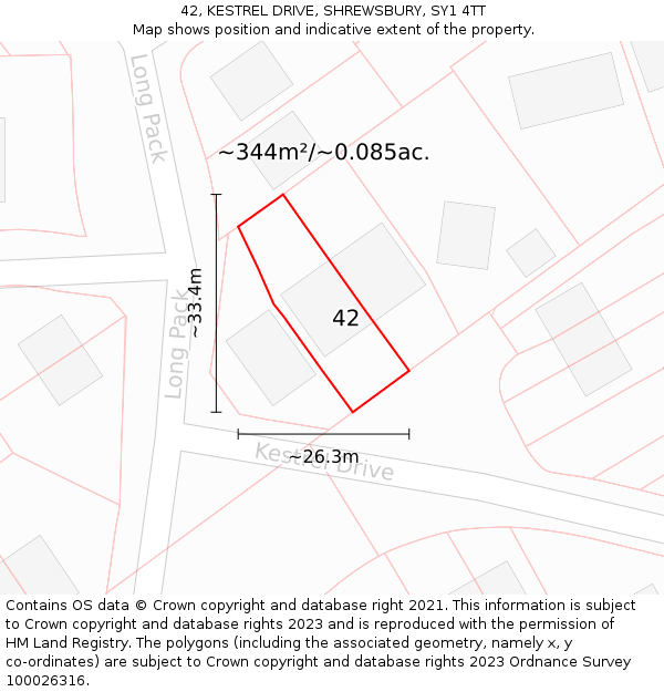 42, KESTREL DRIVE, SHREWSBURY, SY1 4TT: Plot and title map