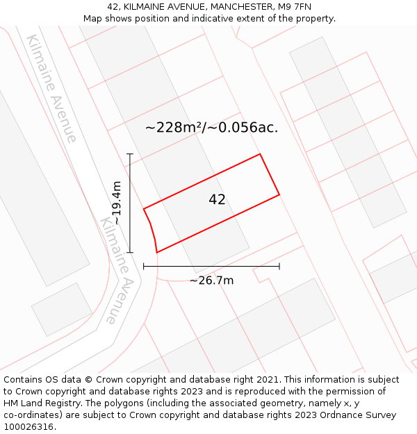 42, KILMAINE AVENUE, MANCHESTER, M9 7FN: Plot and title map