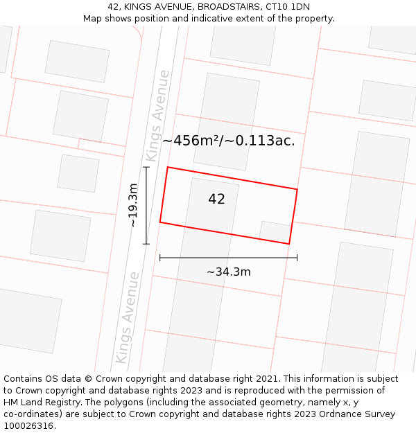 42, KINGS AVENUE, BROADSTAIRS, CT10 1DN: Plot and title map