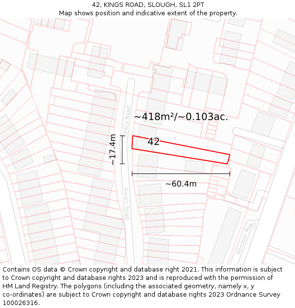 42, KINGS ROAD, SLOUGH, SL1 2PT: Plot and title map