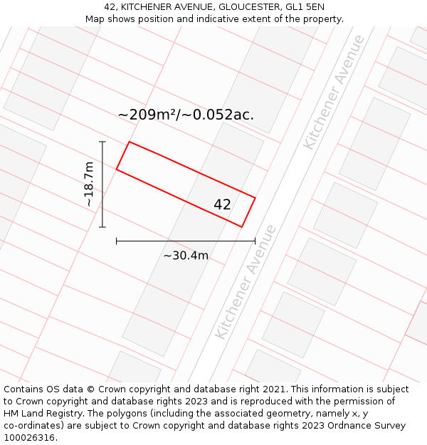 42, KITCHENER AVENUE, GLOUCESTER, GL1 5EN: Plot and title map