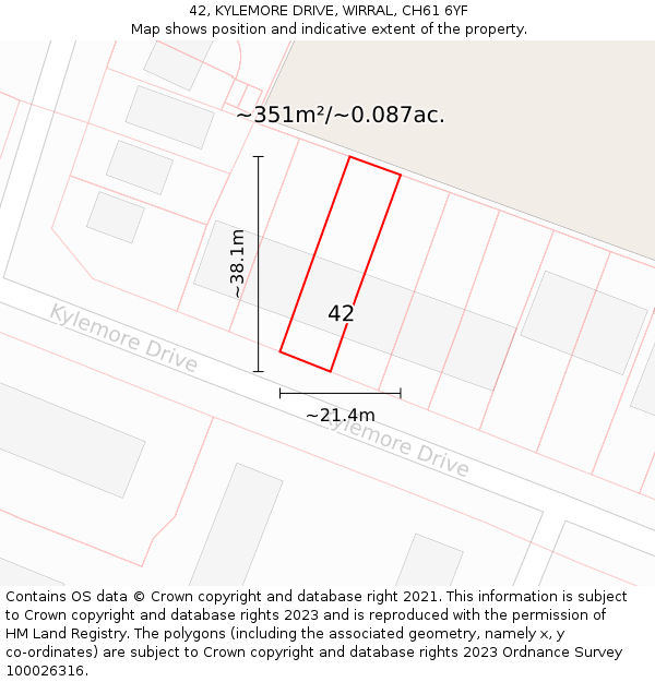 42, KYLEMORE DRIVE, WIRRAL, CH61 6YF: Plot and title map