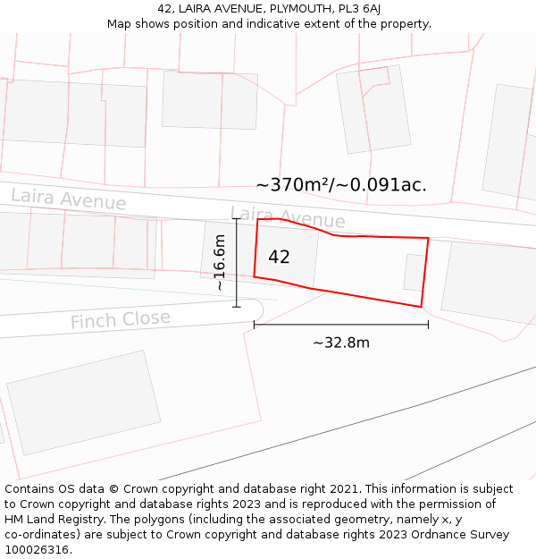 42, LAIRA AVENUE, PLYMOUTH, PL3 6AJ: Plot and title map