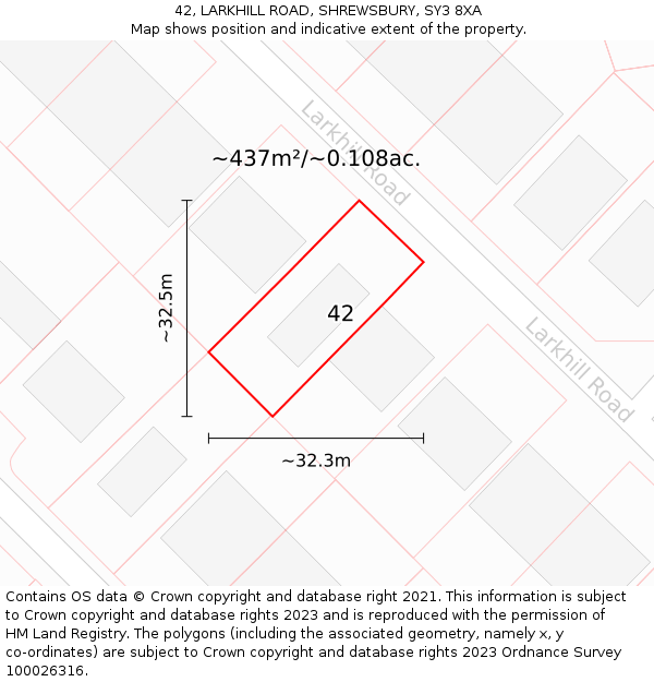 42, LARKHILL ROAD, SHREWSBURY, SY3 8XA: Plot and title map