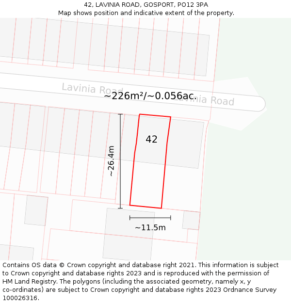 42, LAVINIA ROAD, GOSPORT, PO12 3PA: Plot and title map