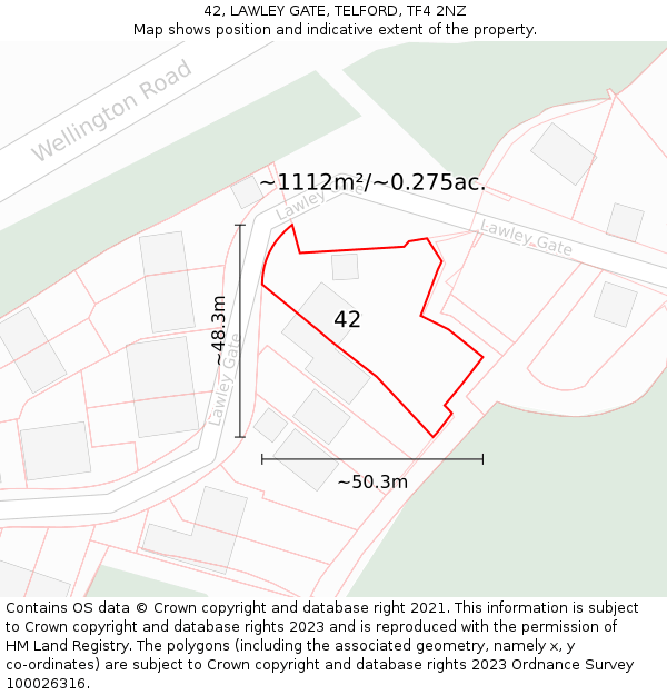 42, LAWLEY GATE, TELFORD, TF4 2NZ: Plot and title map