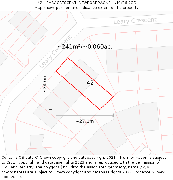 42, LEARY CRESCENT, NEWPORT PAGNELL, MK16 9GD: Plot and title map